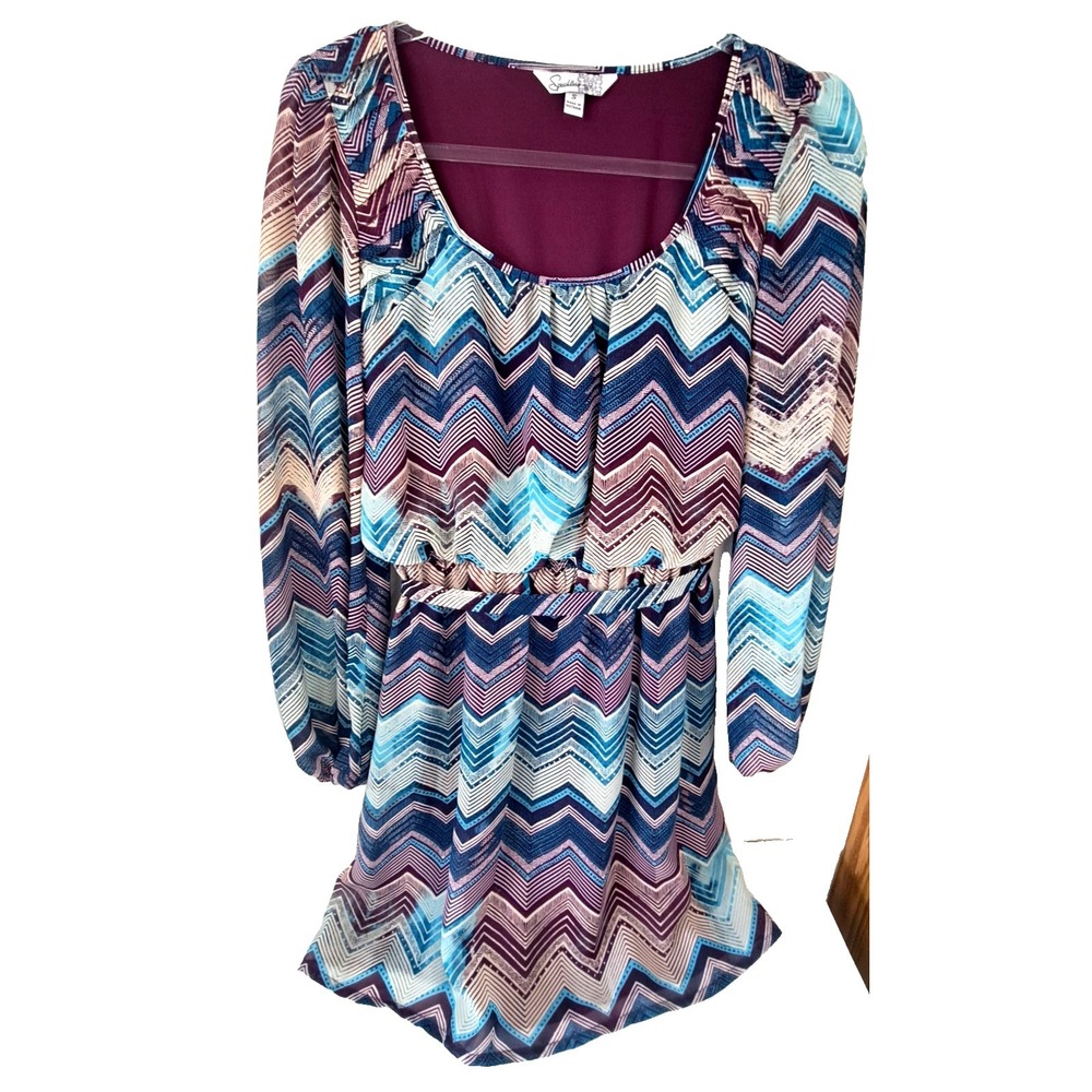 Speckless Geometric Chevron Mini Dress Womens S Multicolor Tribal Boho Festival